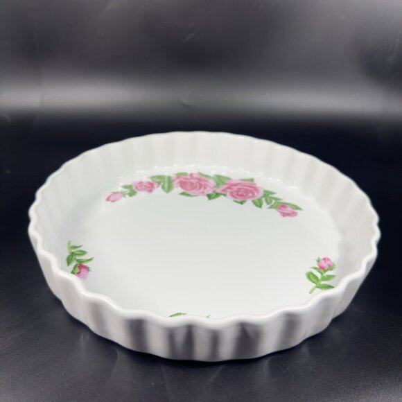 Christineholm Porcelain Rose Pattern Quiche Scalloped Baking Dish Ceramic VTG - Picture 9 of 13